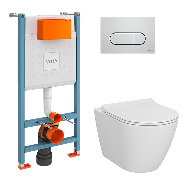 Комплект унитаза с инсталляцией Vitra Sanibelle 9878B003-7200 с сиденьем микролифт и кнопкой смыва хром