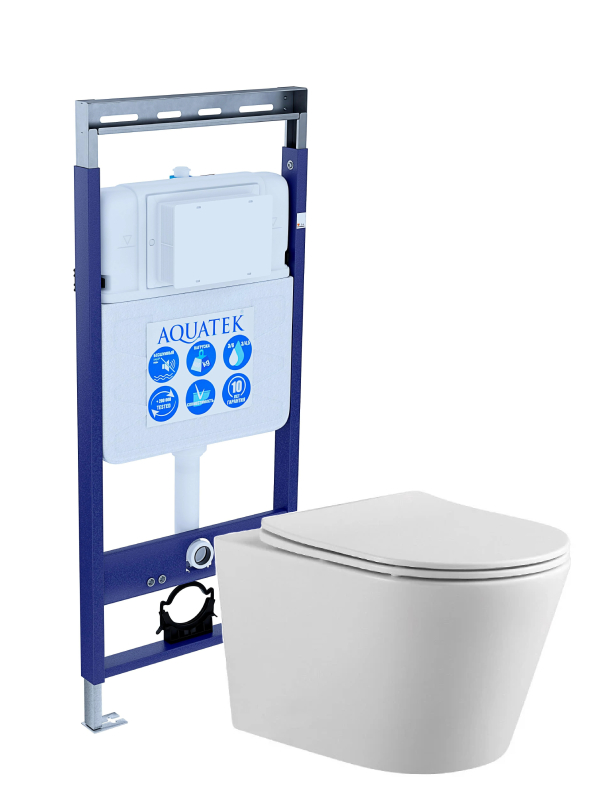 Set AQUATEK ВЕГА (рама INS-0000010  Easy Fix 50+звукоизоляционная прокладка+унитаз ВЕГА AQ1905-00+тонкое сиденье с механизмом плавного закрывания)