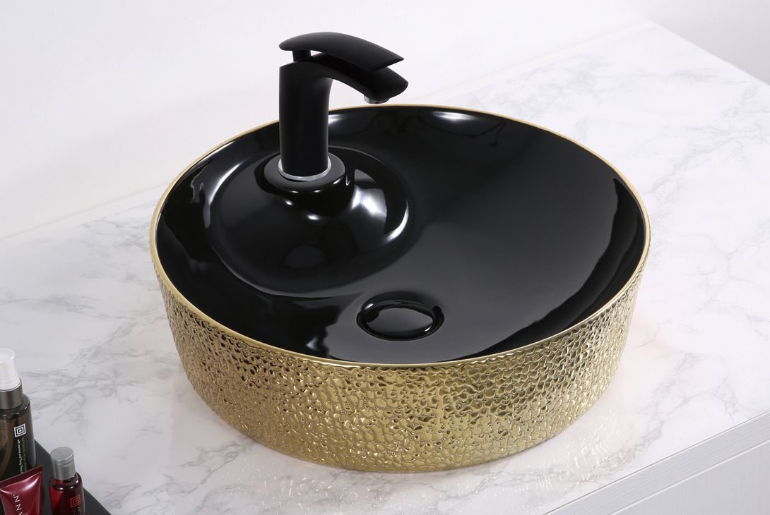 Раковина накладная 45см Gid D1306h022 чёрный/золотой