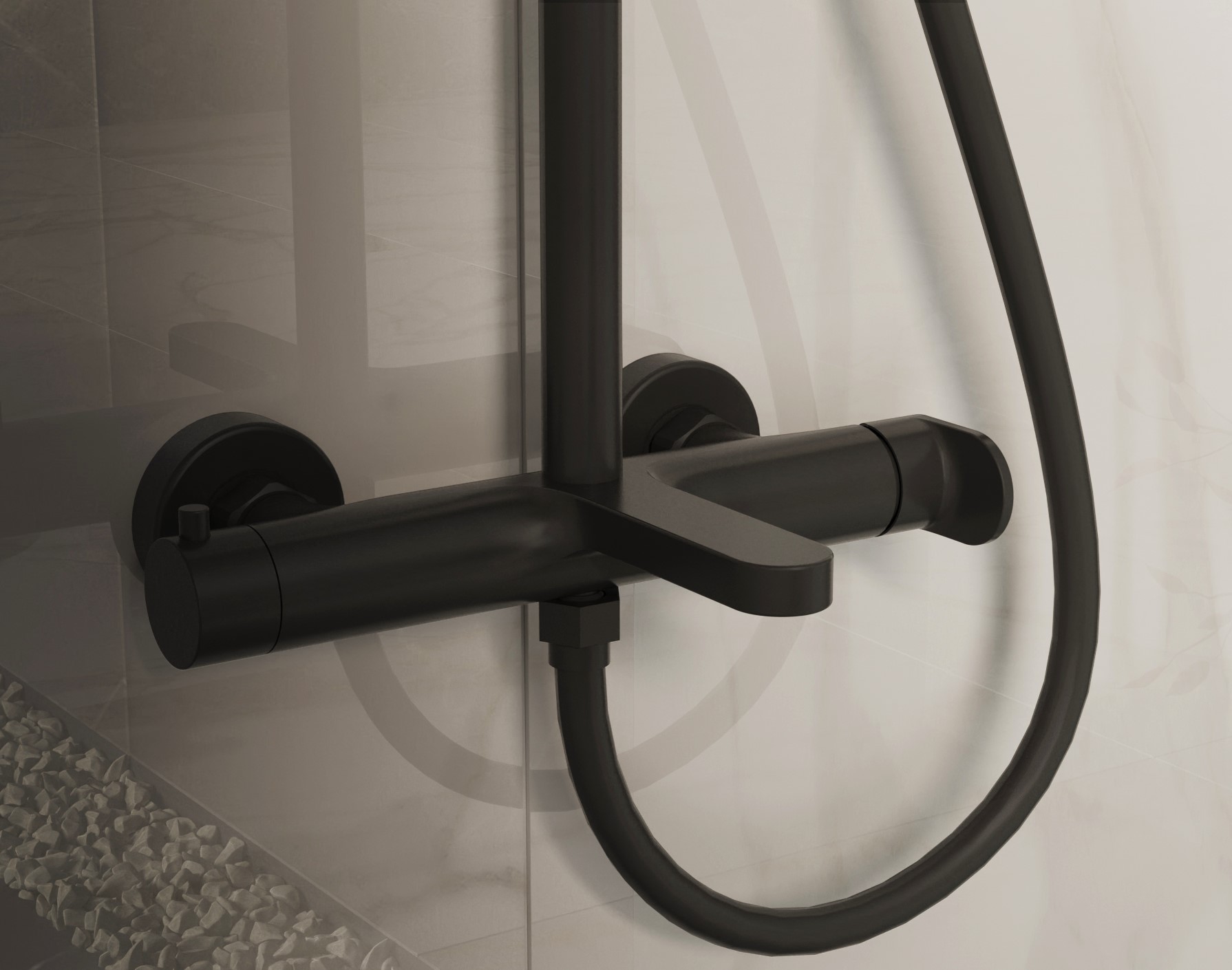 Душевая стойка со смесителем Vincea Rondo VSFS-1R1MB черный матовый