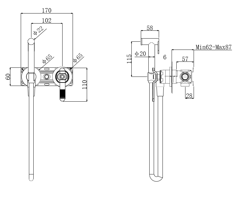 Гигиенический душ со смесителем Bronze de Luxe 1760'S 3253CG, матовое золото