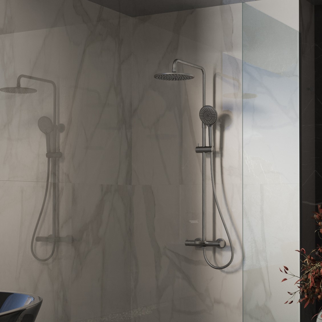 Душевая стойка со смесителем Vincea Rondo VSFS-1R1GM вороненая сталь