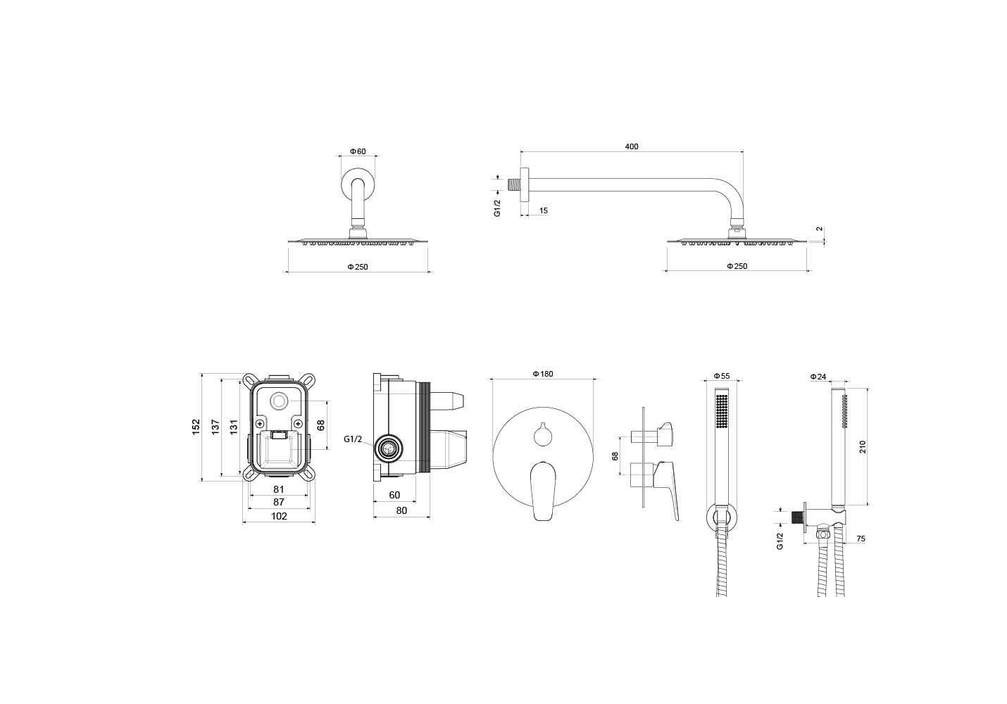 Встраиваемая душевая система Aquatek Бетта AQ1172MB черный матовый