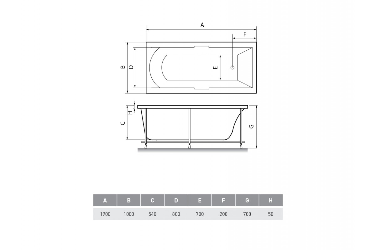 Ванна акриловая Relisan EcoPlus ТЕМЗА Гл000025013, 190x100