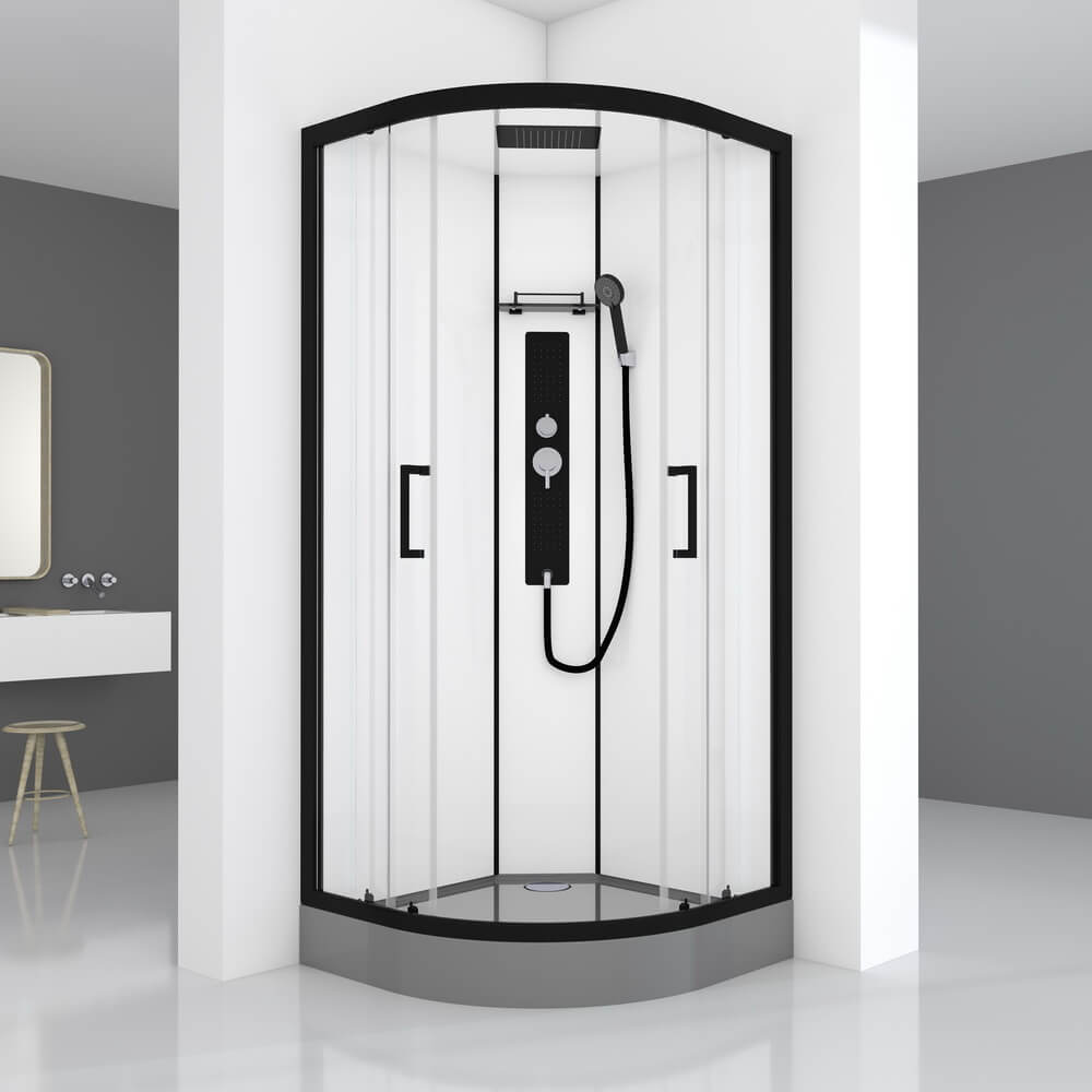 Душевая кабина Black&White G8001 90x90x215 профиль черный матовый, стекло прозрачное