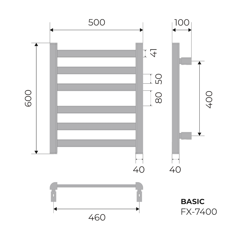 Полотенцесушитель электрический Fixsen BASIC 600х500 FX-7400F, графит