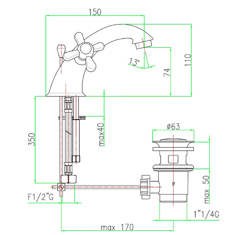 Смеситель для раковины Webert Armony AM700108060, медь