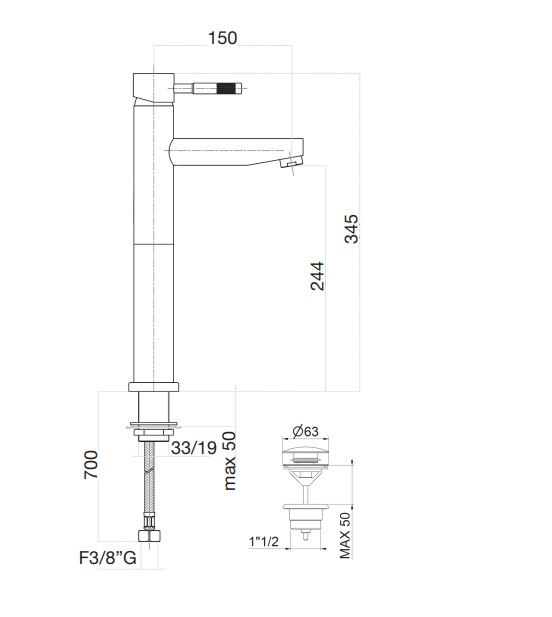 Смеситель для раковины Webert Rimini RI830402010, золото
