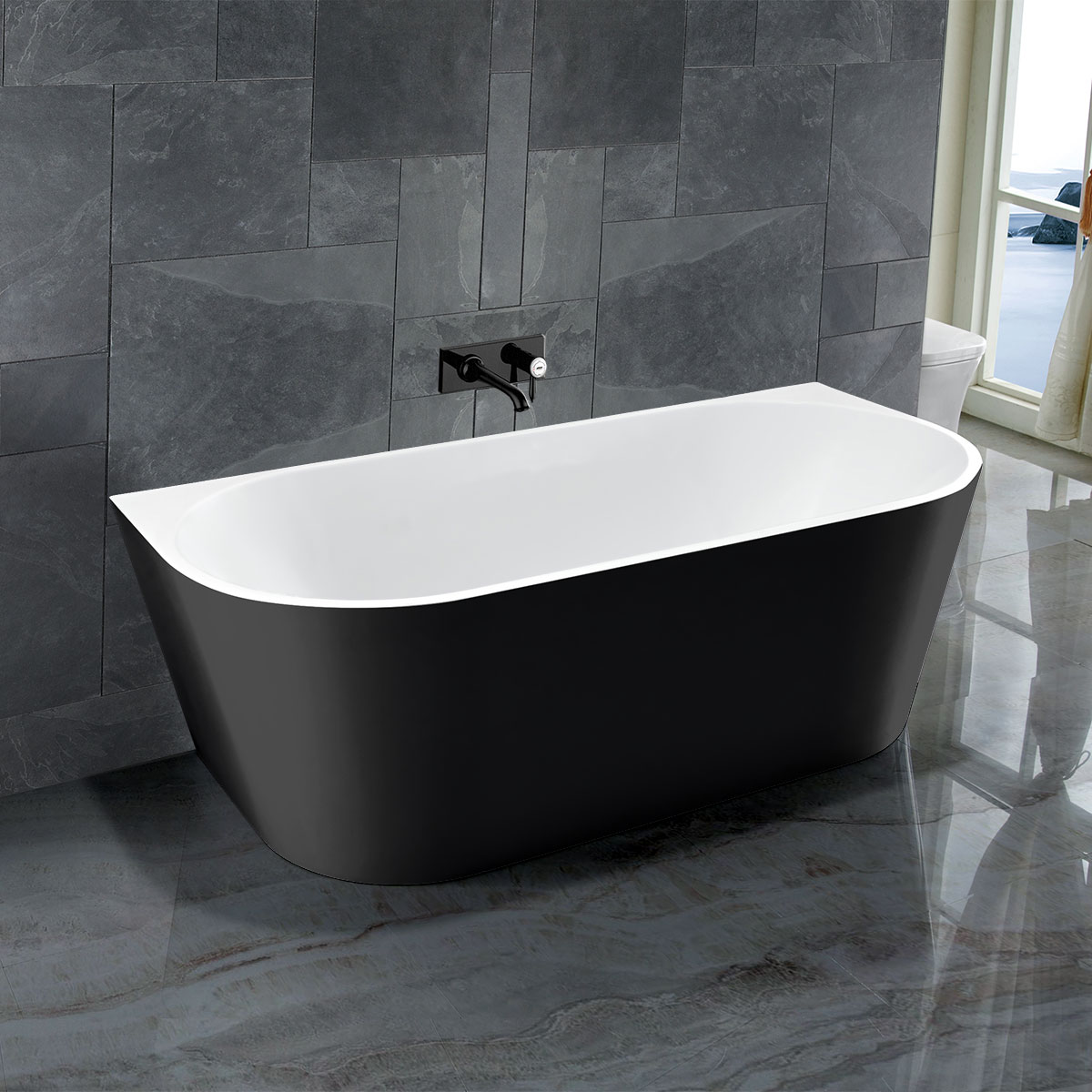 Ванна акриловая Vincea VBT-421-1700MB, 1700*800*580 цвет матовый черный, слив-перелив в комплекте, хром