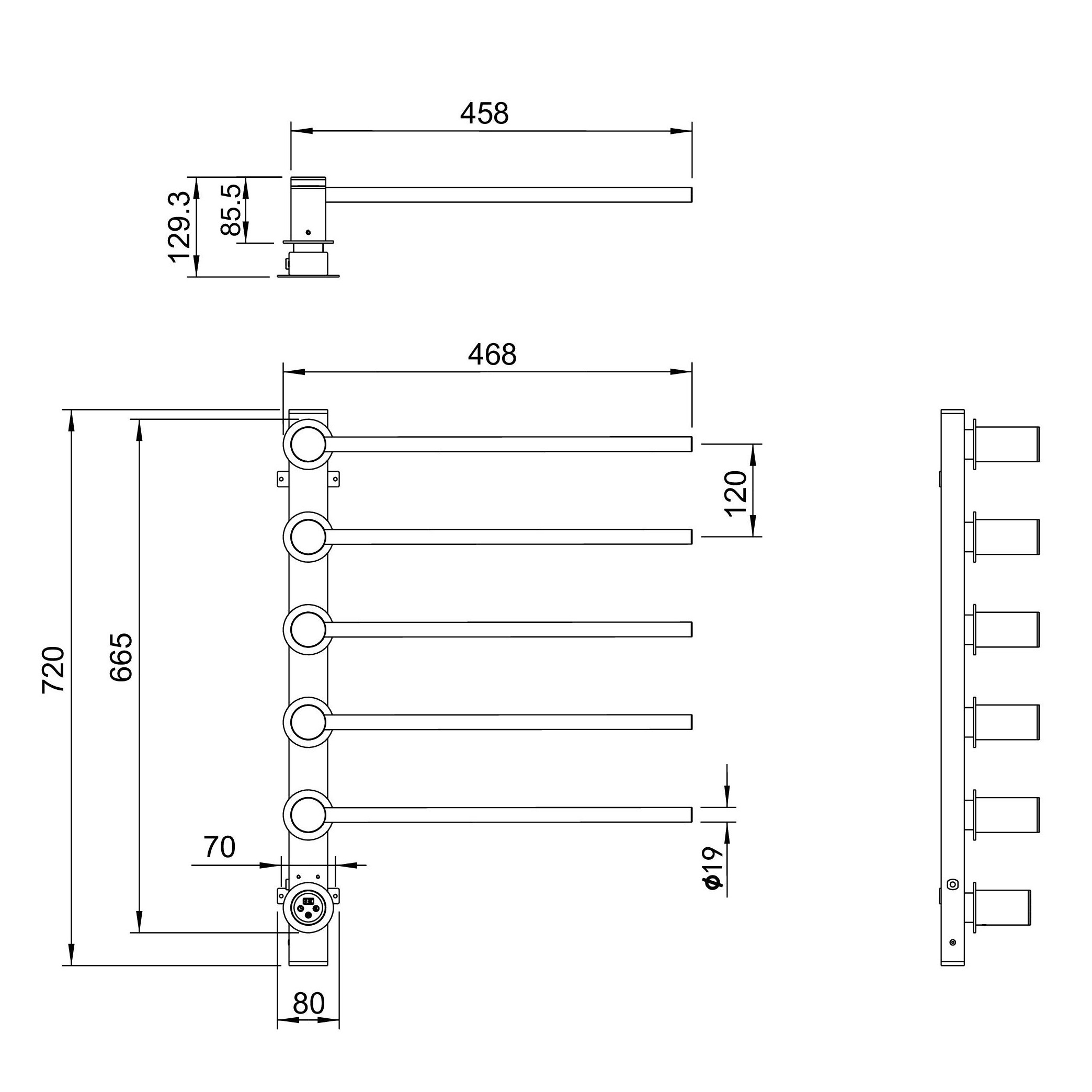 Полотенцесушитель электрический встраиваемый WONZON & WOGHAND HAMBURG, Черный матовый (WW-AL315-MB)
