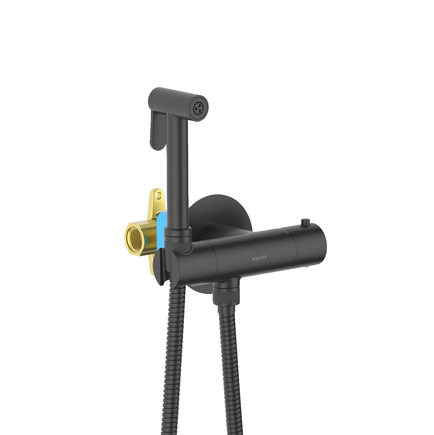 Гигиенический душ с термостатом Aquatek Оберон AQ1027MB черный матовый