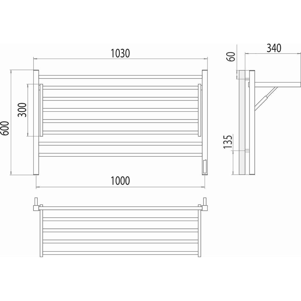 Полотенцесушитель электрический с полкой Terminus Горизонт П8 100х60 КС, черный муар