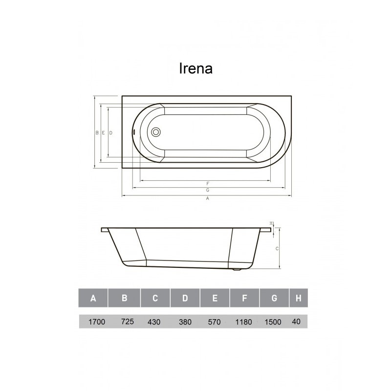 Ванна акриловая левосторонняя Vayer Irena Гл000026131, 170х72
