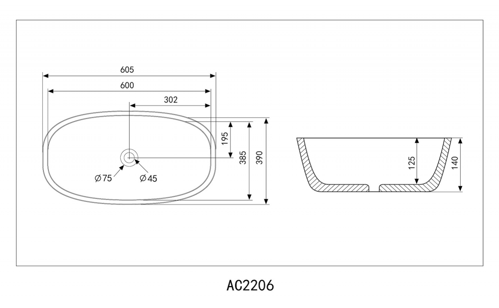 Раковина накладная 60см ABBER RECHTECK AC2206MG серый матовый