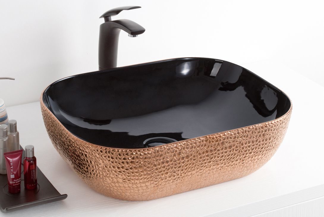 Раковина накладная 50.5см Gid D1302h024 чёрный/золотой