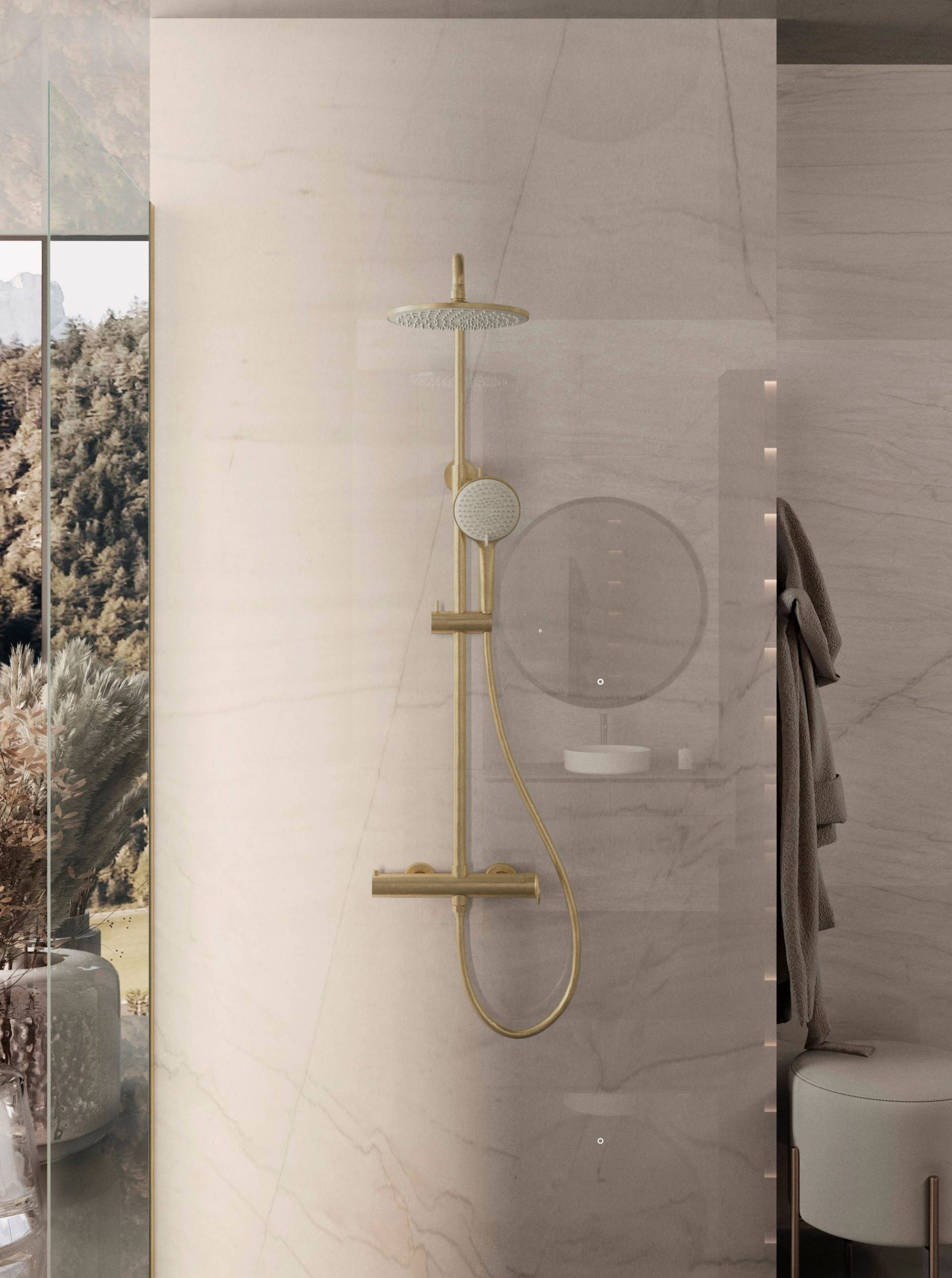 Душевая стойка со смесителем Vincea Rondo VSFS-1R0BG золото матовое