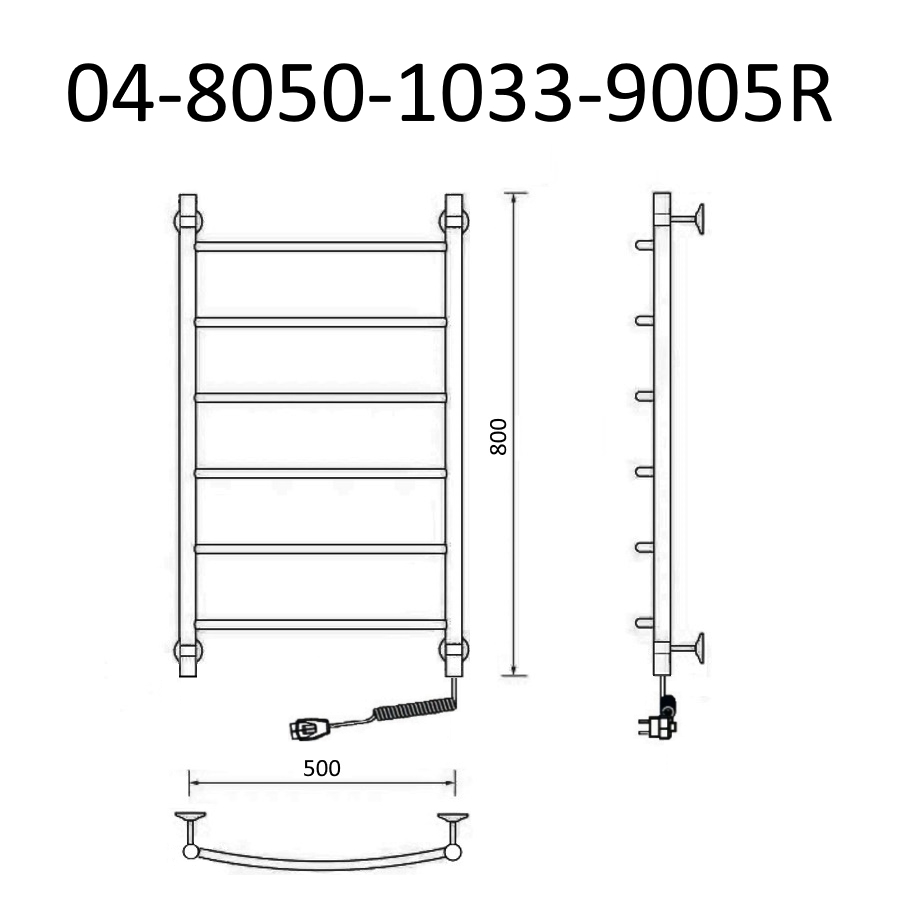 Полотенцесушитель электрический Маргроид Вид 4 80х50 черный матовый