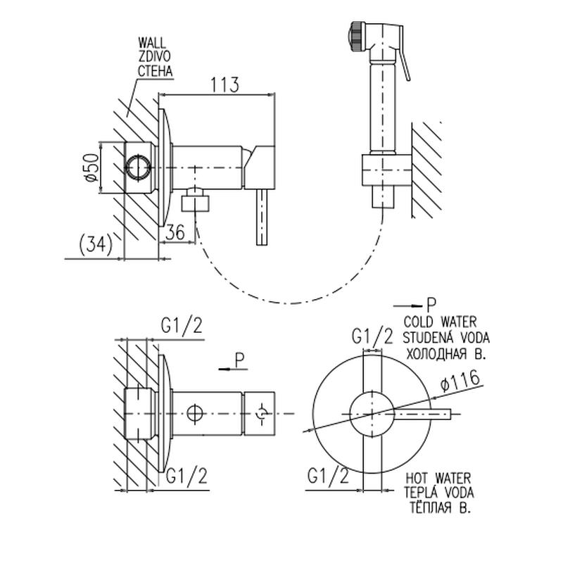 Гигиенический душ со смесителем Rav Slezak Seina SE947/1, хром