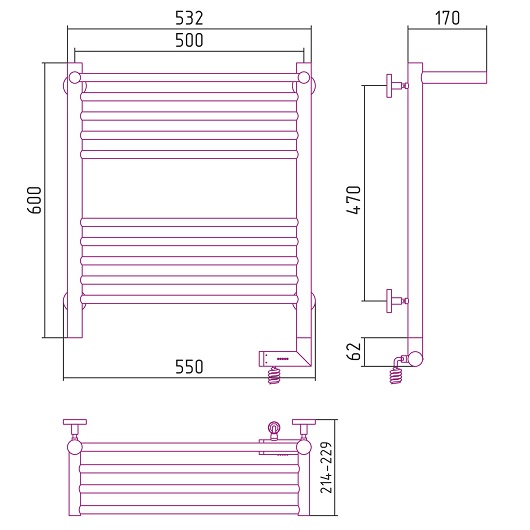 Полотенцесушитель электрический Сунержа Богема 2.0 60х50 хром, подключение правое, с полкой