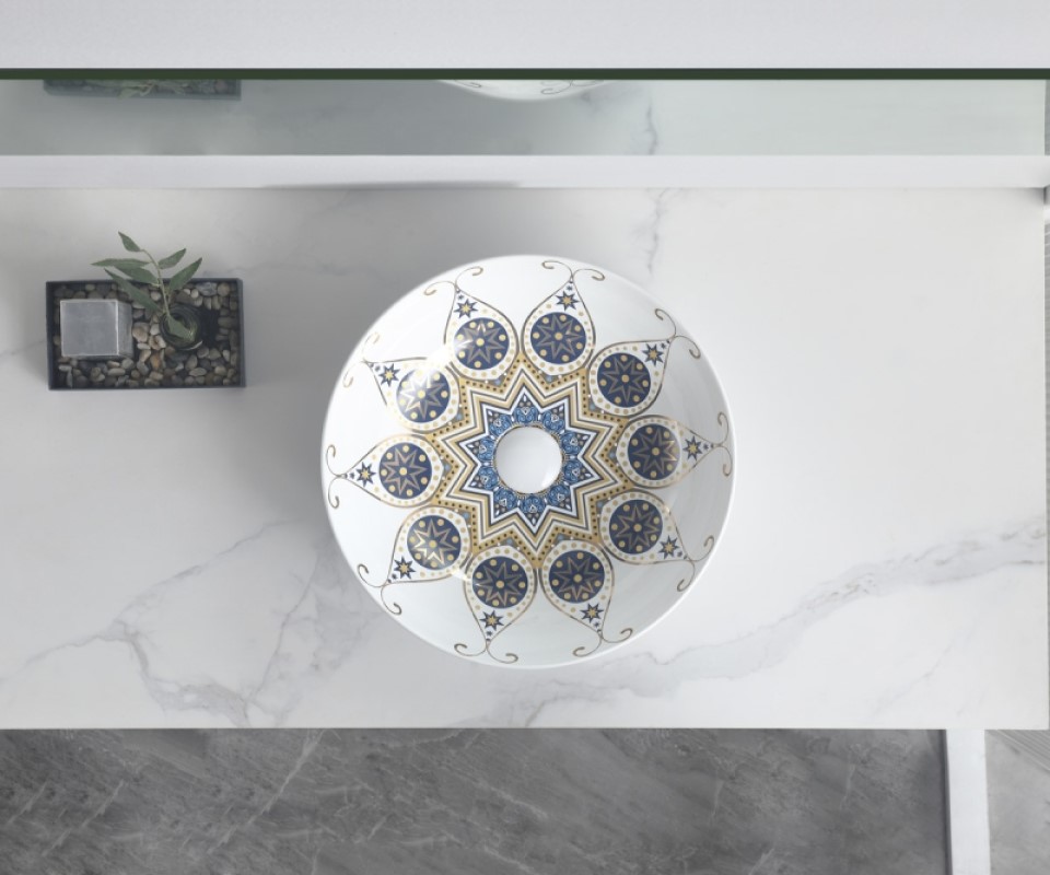 Раковина чаша Bronze de Luxe Lotos 5008, белый/синий