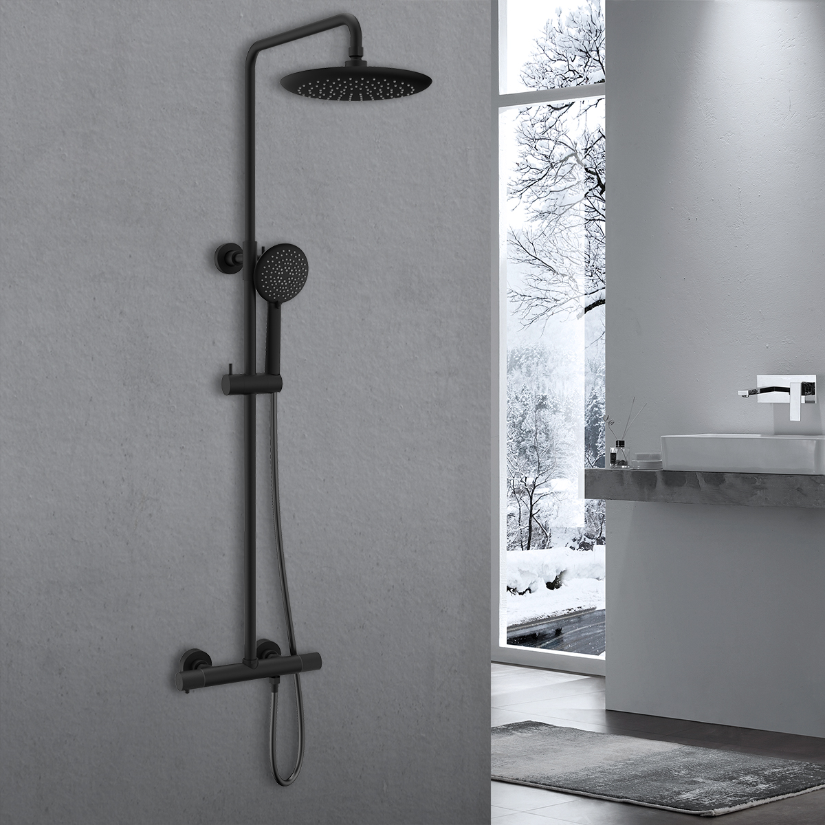 Душевая стойка с термостатом Vincea Desire VSFS-1D0TMB черный матовый