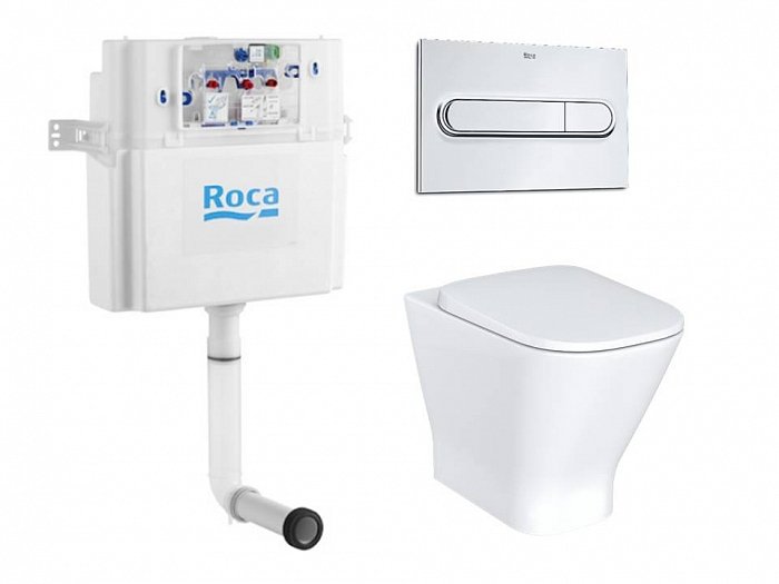 Комплект унитаза Roca The Gap 893109000 с бачком In Wall и кнопкой смыва In Wall PL1 с сиденьем Микролифт и клавишей смыва Хром