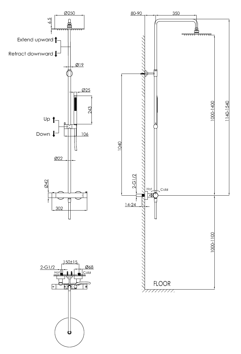Душевая стойка для душа с термостатом Benesque Lumiere 20010302 никель брашированный