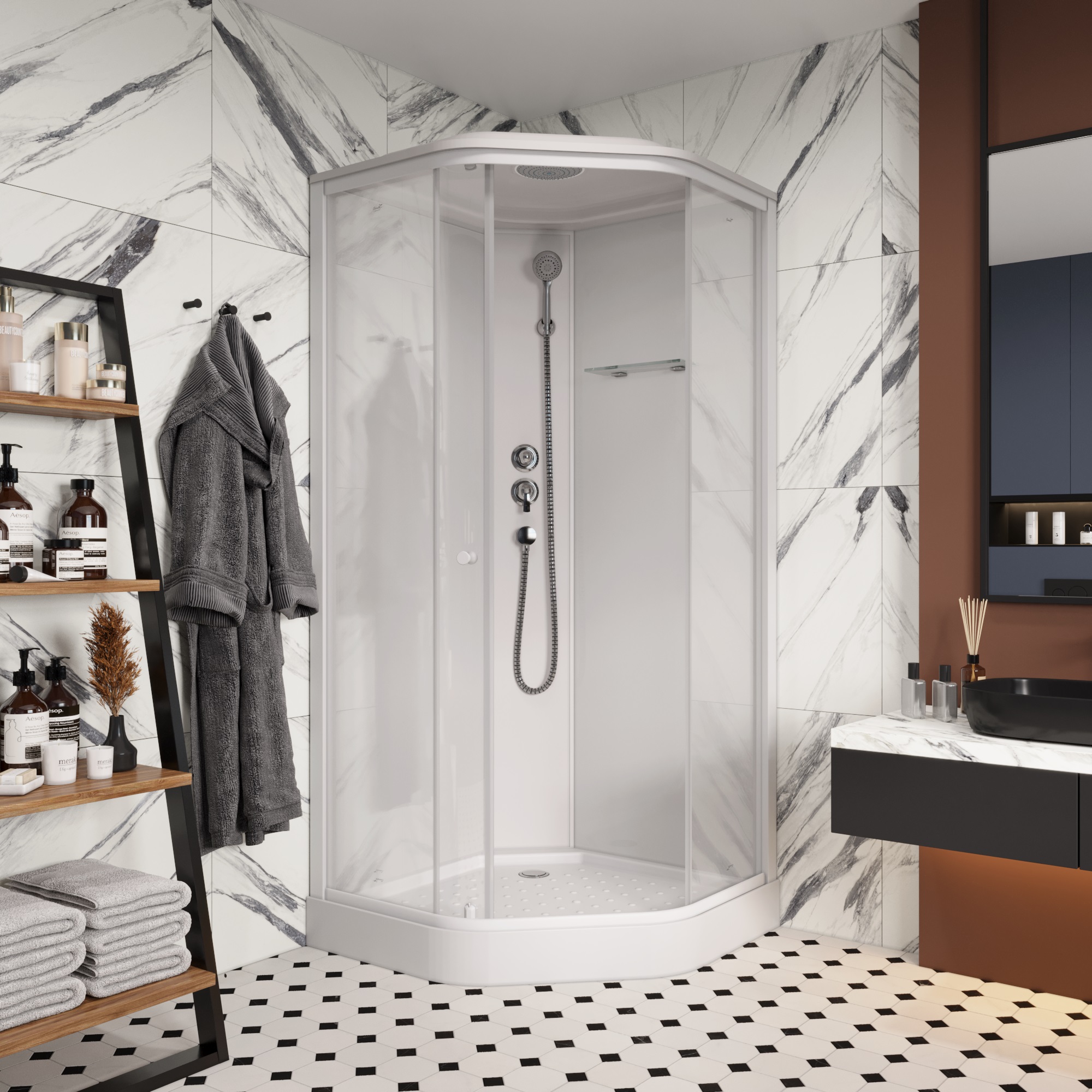 Душевая кабина Parly Penta  P91 90x90x215 профиль белый, стекло прозрачное