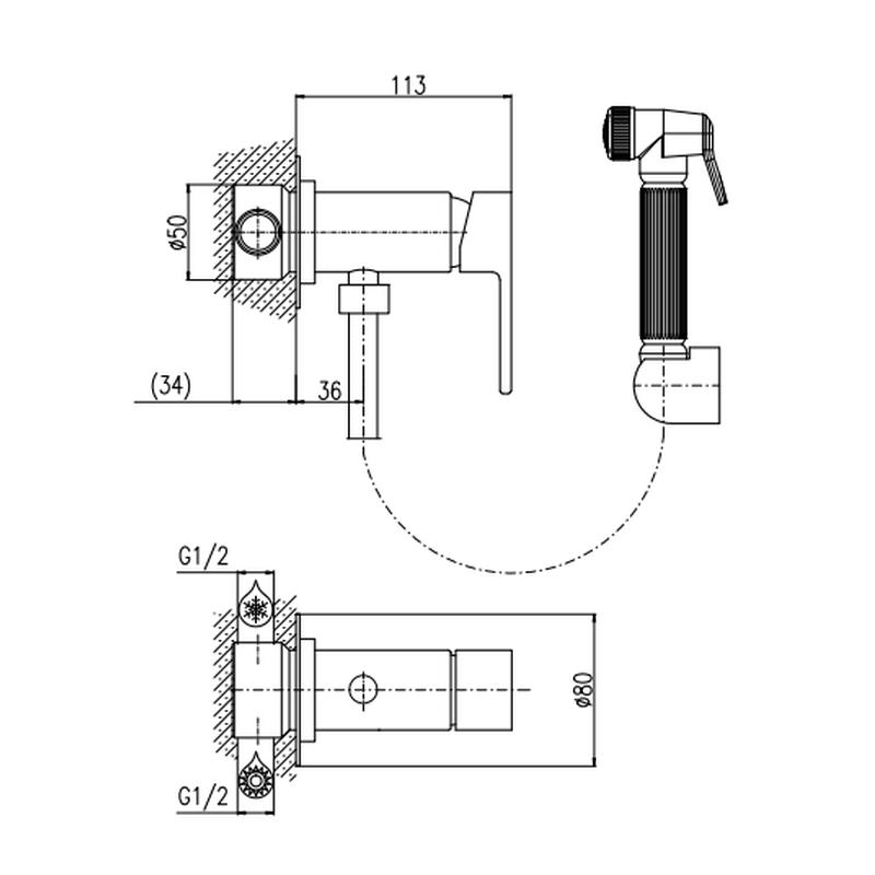 Гигиенический душ со смесителем Rav Slezak VLTAVA VT447/1CMATZ, черный/золото