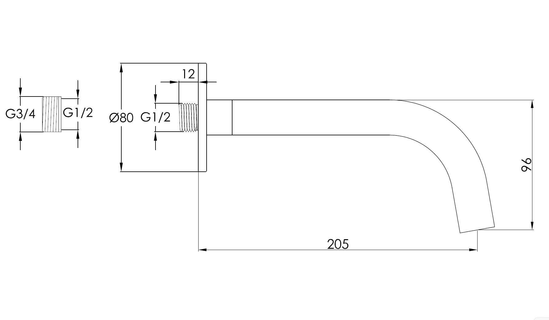Излив для ванны 20см Benesque Lumiere 11010504 латунь брашированная