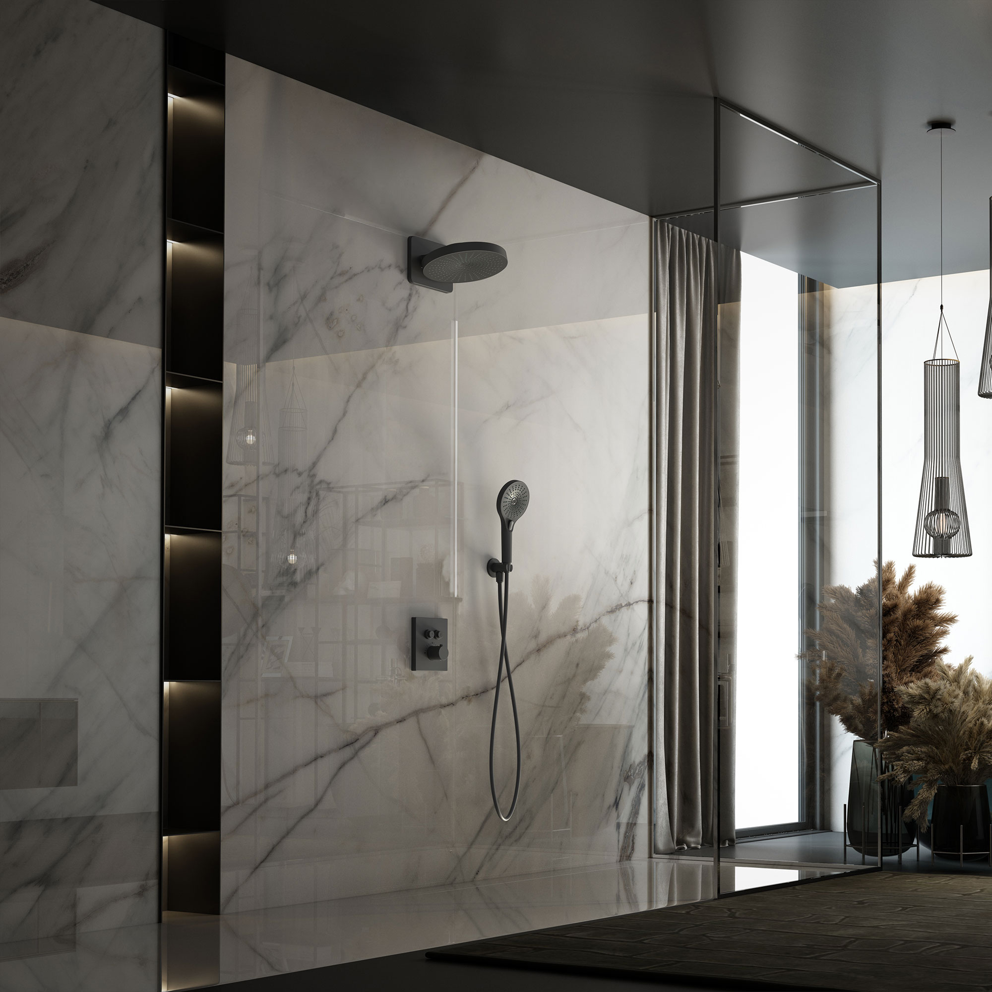 Душевой комплект Vincea Inspire VSFW-3I21T1MB встраиваемый, термостатический, 2 режима, черный