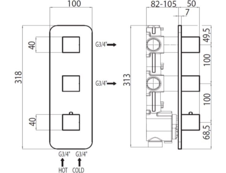 Термостат для душа на 2-3 потребителя Bossini Outlets Z031204.021 золото