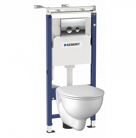 Унитаз с инсталляцией подвесной GEBERIT Kolo 458.122.NE.1 клавиша смыва хром