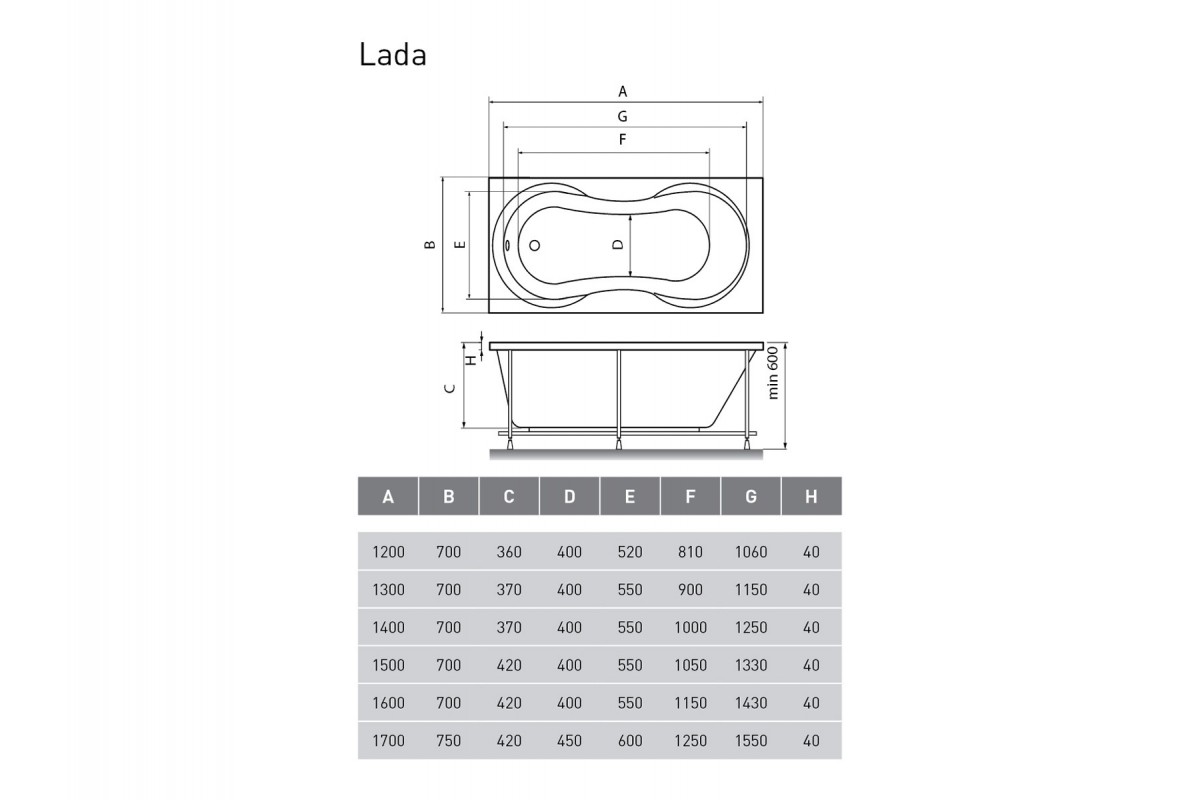 Ванна акриловая Relisan LADA Гл000000539, 120x70