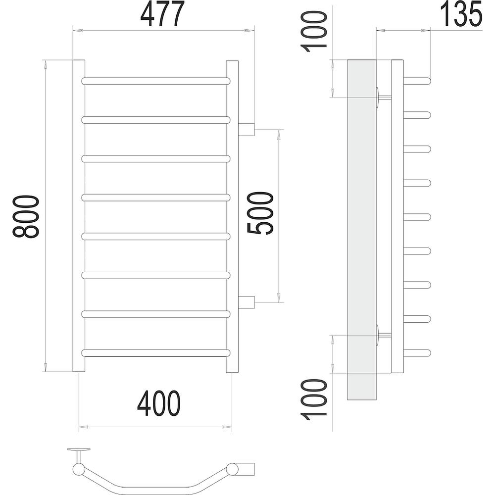 Полотенцесушитель водяной (боковое подключение) Terminus Виктория П8 40х80