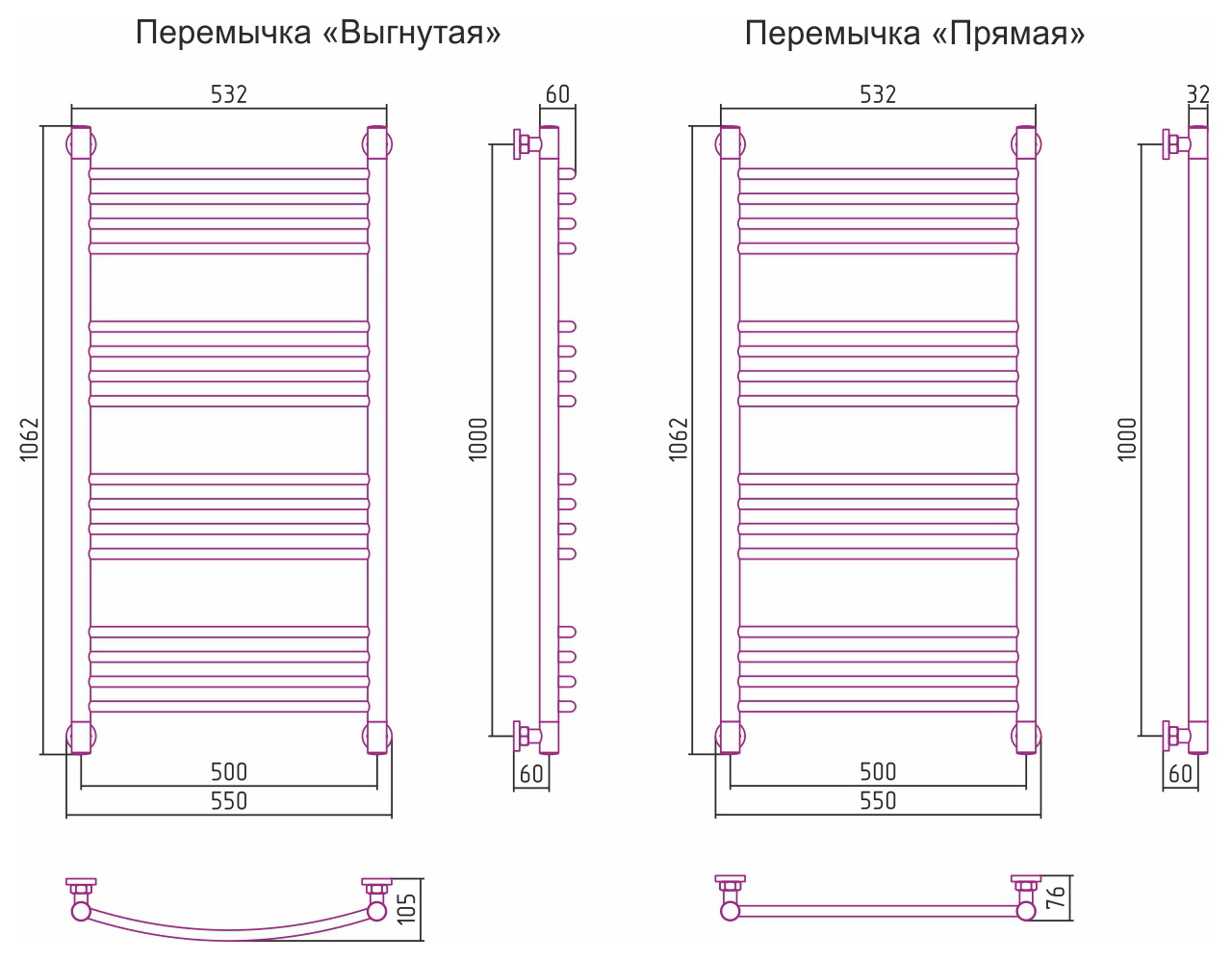 Полотенцесушитель водяной Сунержа Богема+ 100х50 перемычка выгнутая, белый матовый