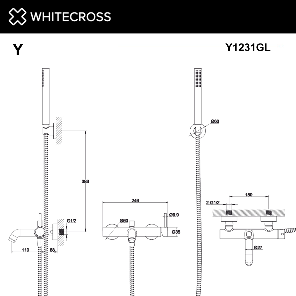 Смеситель для ванны с душевым комплектом WHITECROSS Y Y1231GL (золото)