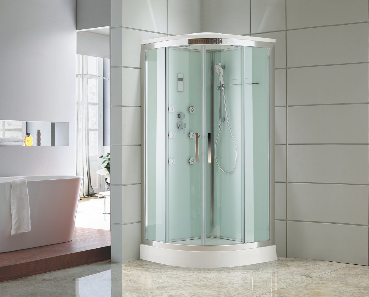 Душевая кабина Black&White G8505 90x90x215 профиль хром глянцевый, стекло прозрачное