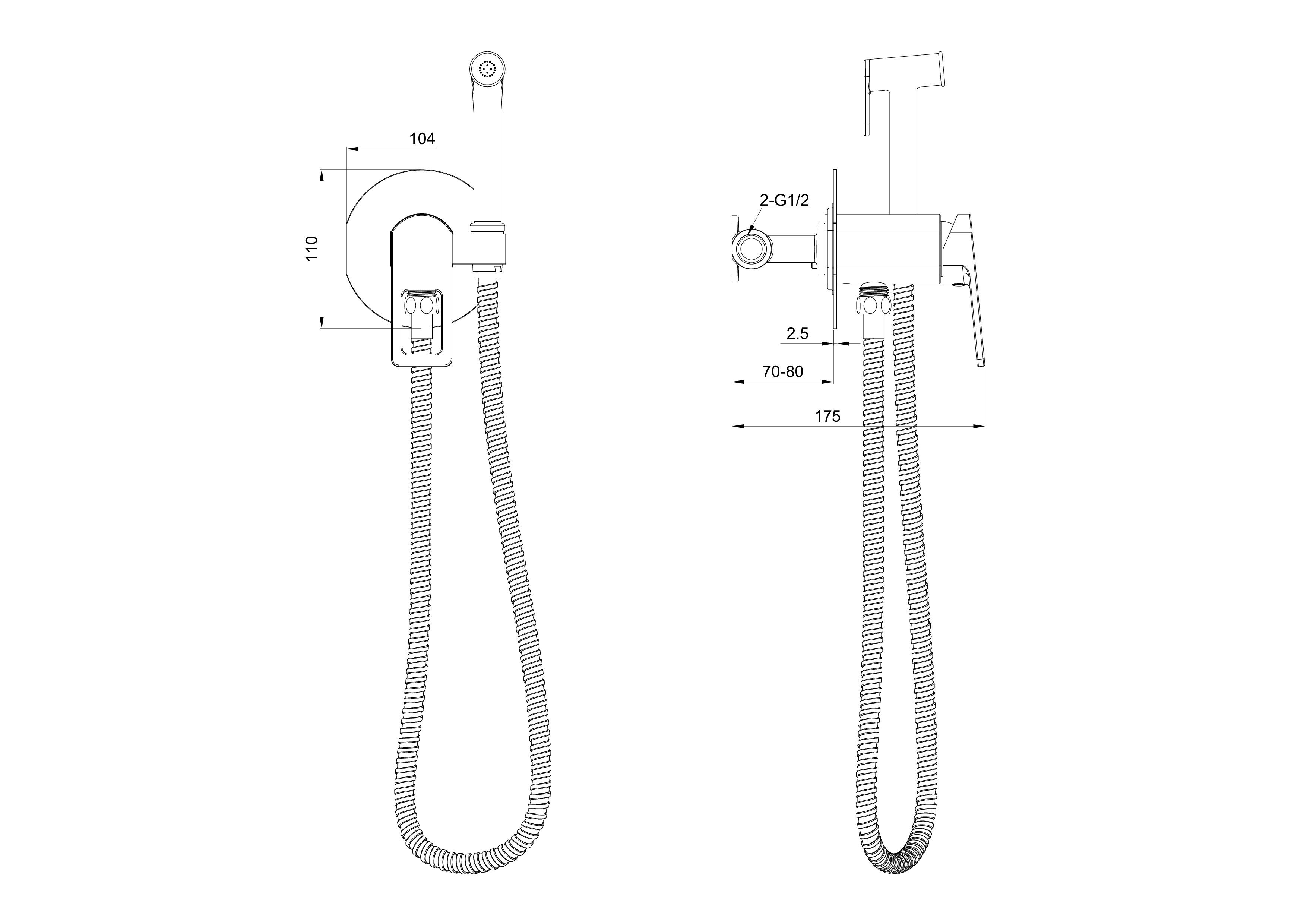 Смеситель с гигиеническим душем встраиваемый WONZON & WOGHAND FRAME, Черный матовый (WW- 88829010-MB)