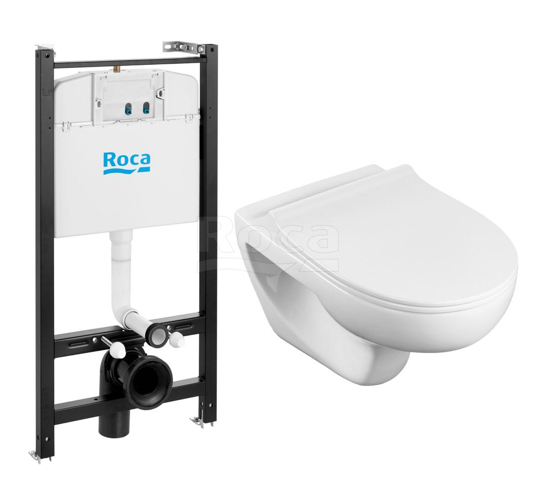 Комплект унитаза с инсталляцией Roca Victoria 893105010, глубина унитаза 54см, без клавиши в комплекте, с микролифтом, безободковый, быстросъемное