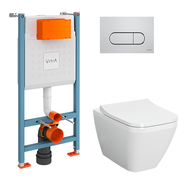 Комплект унитаза с инсталляцией Vitra Integra Square 9856B003-7207 с сиденьем микролифт и кнопкой смыва хром