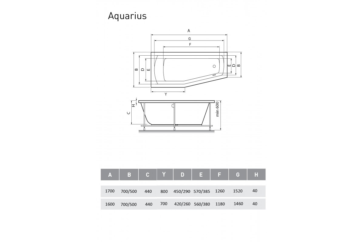 Ванна акриловая левосторонняя Relisan AQUARIUS Гл000023277, 170x70