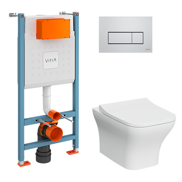 Комплект унитаза с инсталляцией Vitra Zentrum Square 9875B003-7201 с сиденьем микролифт и кнопкой смыва хром