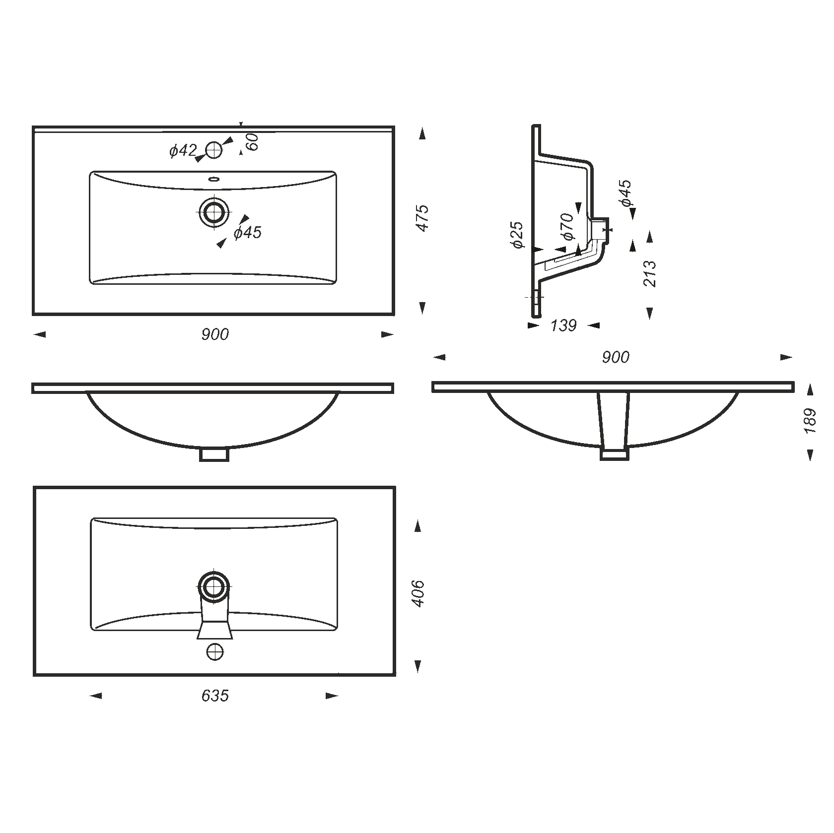 Раковина подвесная 90см Sanita Luxe Quadro QDR90SLWB01 белый