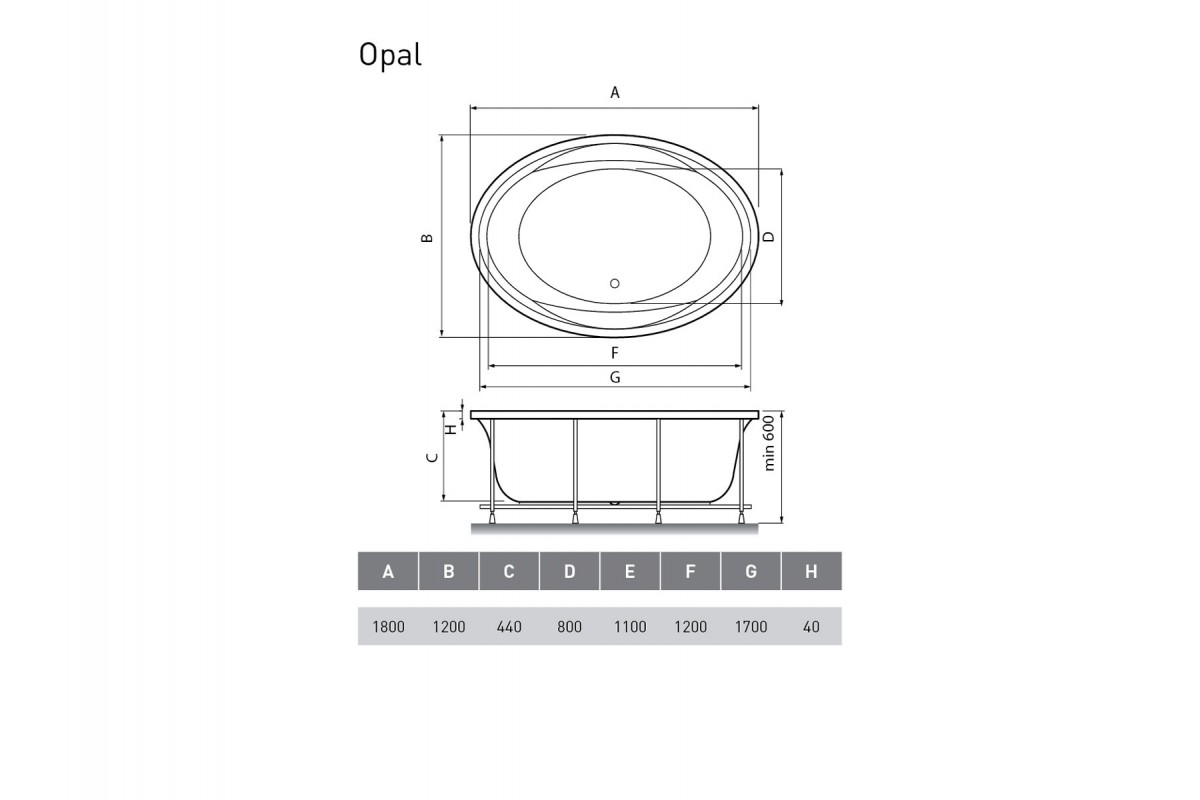 Ванна акриловая встраиваемая Vayer Opal Гл000006826, 180x120