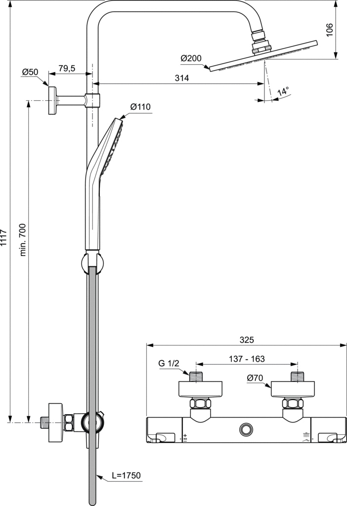 Душевая стойка Ideal Standard  CERATHERM T50 A7225AA хром