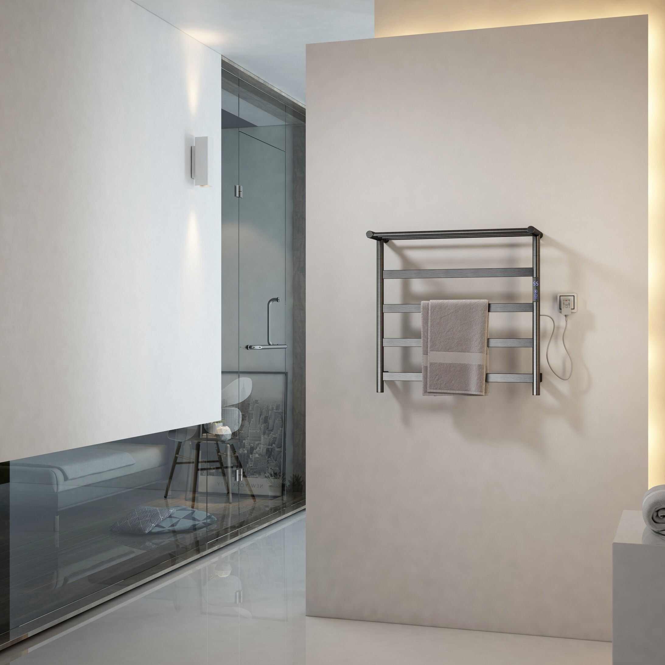 Полотенцесушитель электрический с полкой WONZON & WOGHAND ESSEN, Темный графит (WW-A402-GM)