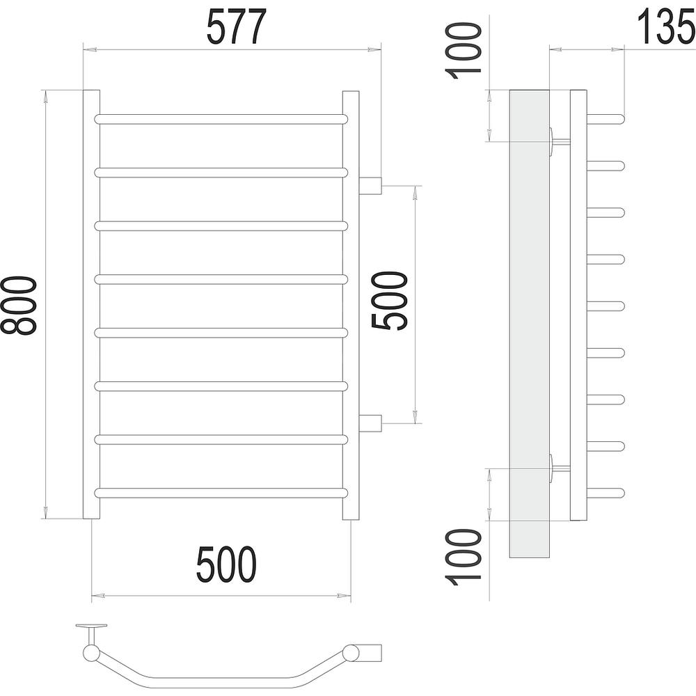 Полотенцесушитель водяной (боковое подключение) Terminus Виктория П8 50х80