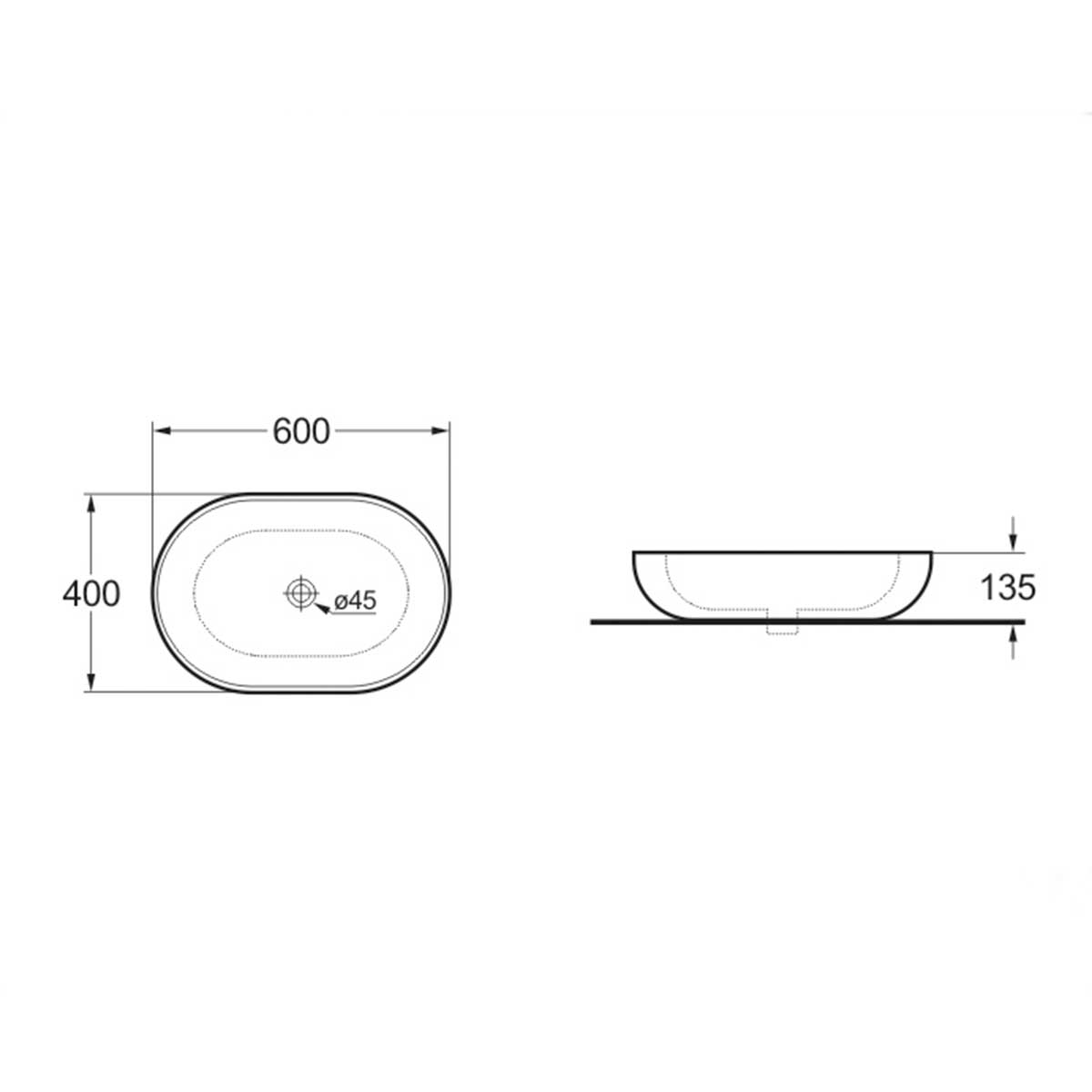 Раковина накладная 60см Vincea VBS-113 белый