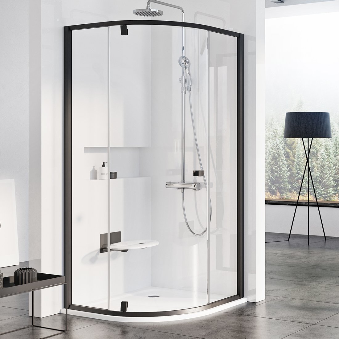 Душевой угол Ravak Pivot PSKK3 80x80x190 профиль черный, стекло прозрачное